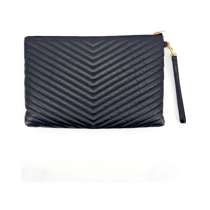 Saint Laurent Puffy Zip Patent, Black, Leather, Clutch
