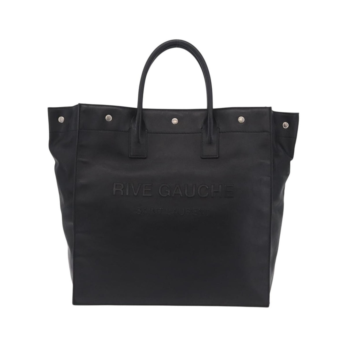 Saint Laurent Rive Gauche Shopper Embossed Leather, Black, Leather, Tote Bag