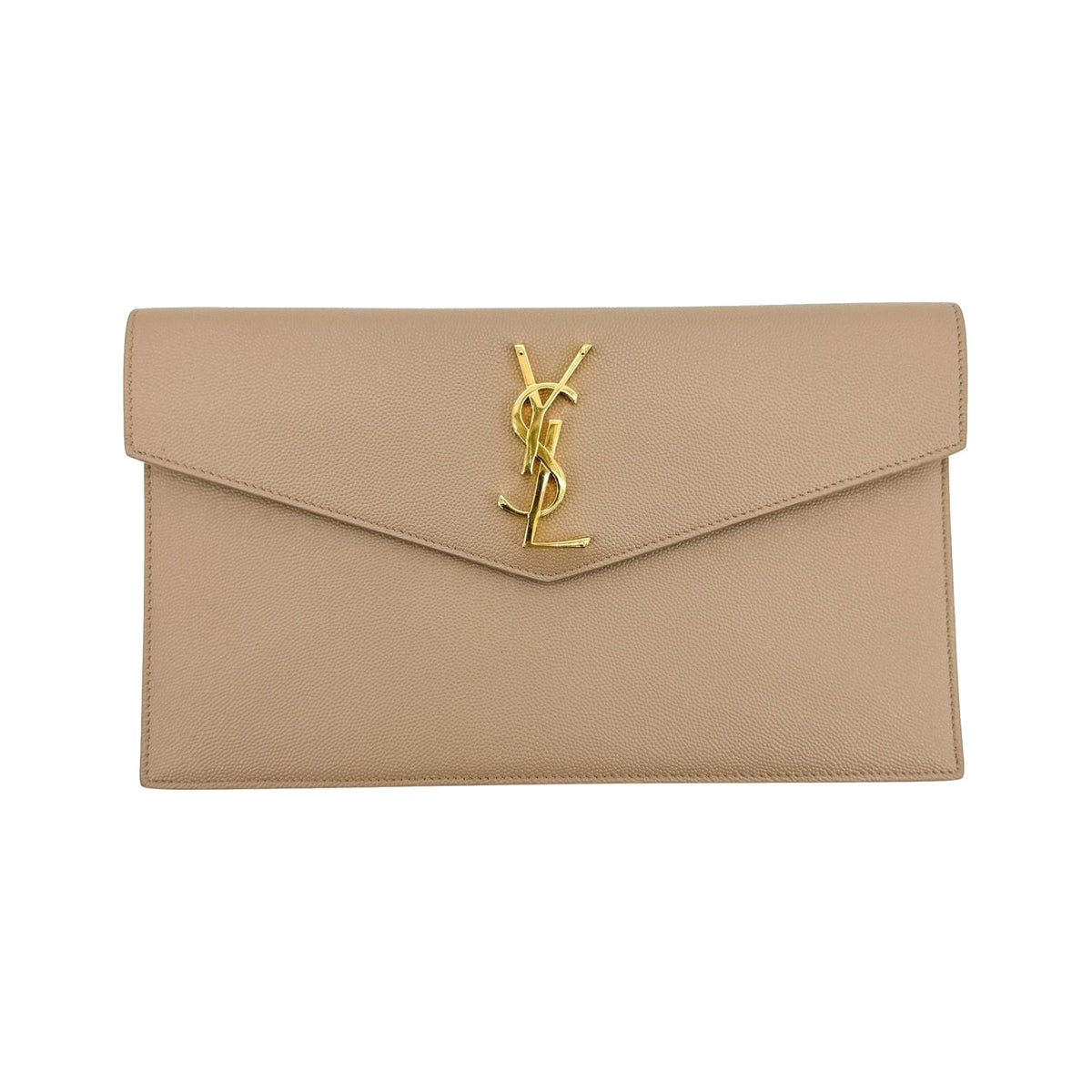 Saint Laurent Uptown Pouch Leather, Beige, Leather, Clutch