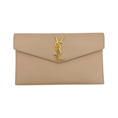 Saint Laurent Uptown Pouch Leather, Beige, Leather, Clutch
