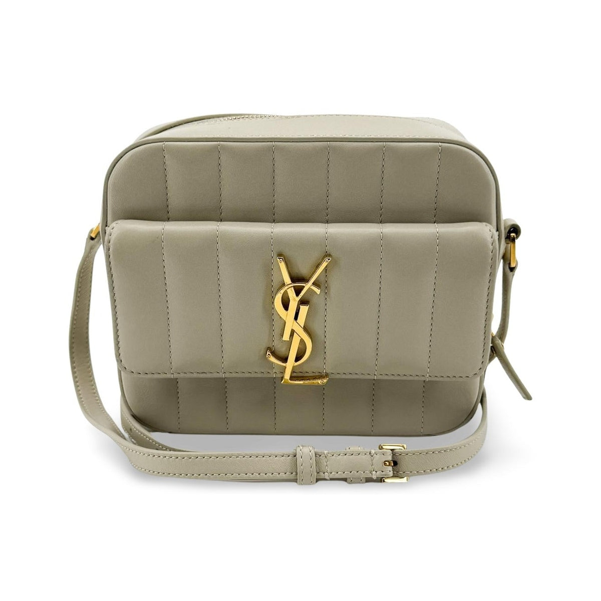 Saint Laurent Vicky Camera Vertical Quilted Leather, Gray, Leather, Handbag