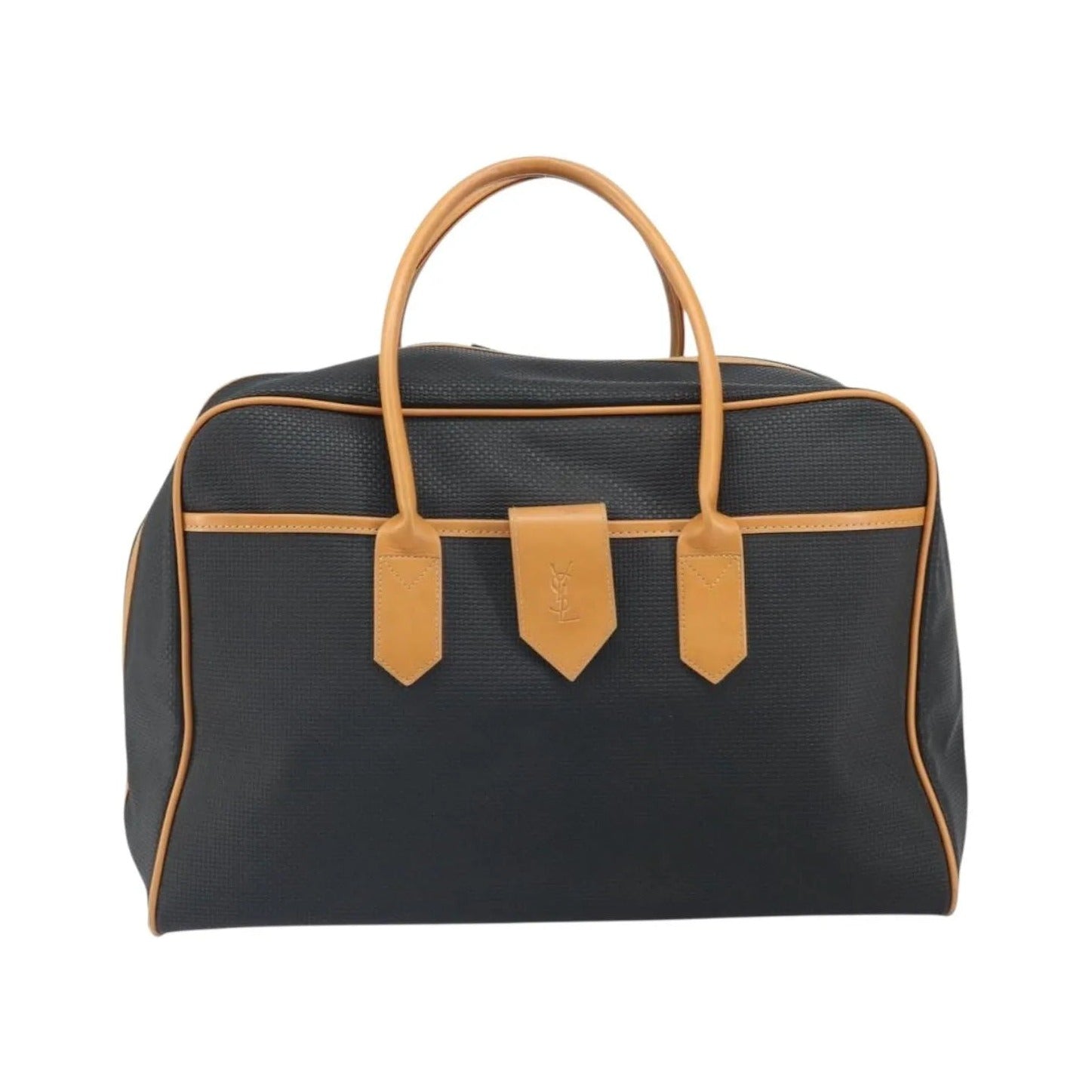 Saint Laurent Vintage Boston PVC Leather, Black, Canvas, Travel Bag