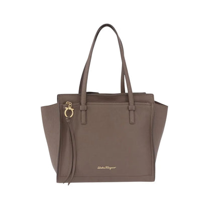 Salvatore Ferragamo Amy Tote Pebbled Leather, Beige, Leather, Tote Bag