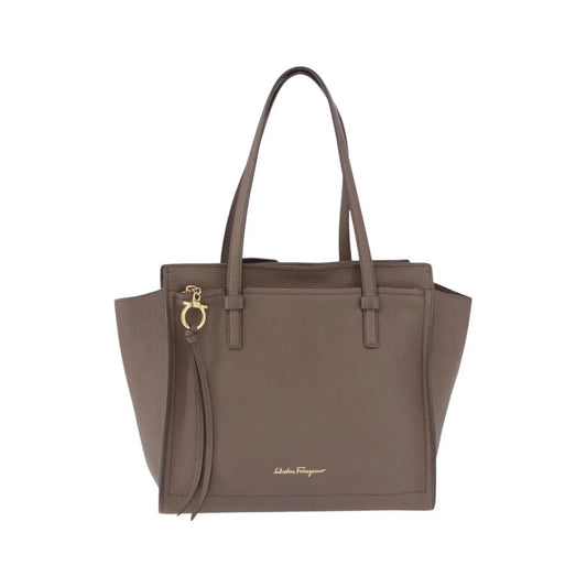 Salvatore Ferragamo Amy Tote Pebbled Leather, Beige, Leather, Tote Bag