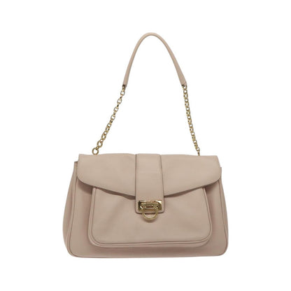 Salvatore Ferragamo Chain Gancini Jacquard with Studded Leather, Beige, Leather, Shoulder Bag