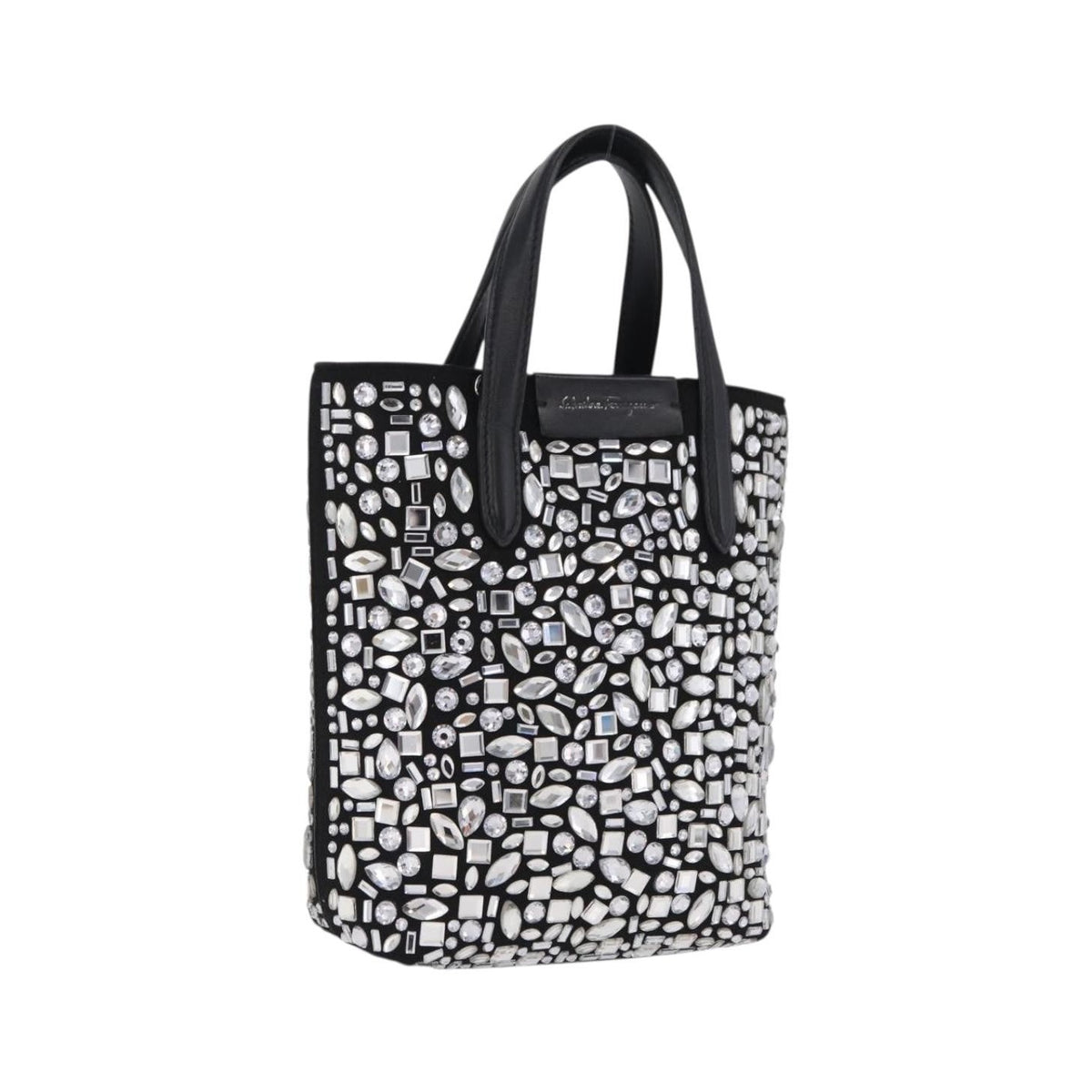 Salvatore Ferragamo Convertible Crystal Embellished Leather, Black, Leather, Tote Bag