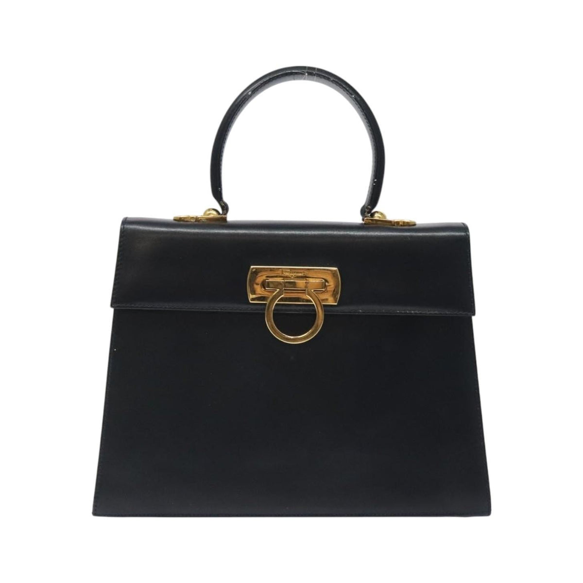 Salvatore Ferragamo Convertible Top Handle Leather, Black, Leather, Handbag
