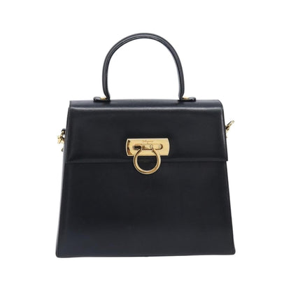 Salvatore Ferragamo Convertible Top Handle Leather, Black, Leather, Handbag