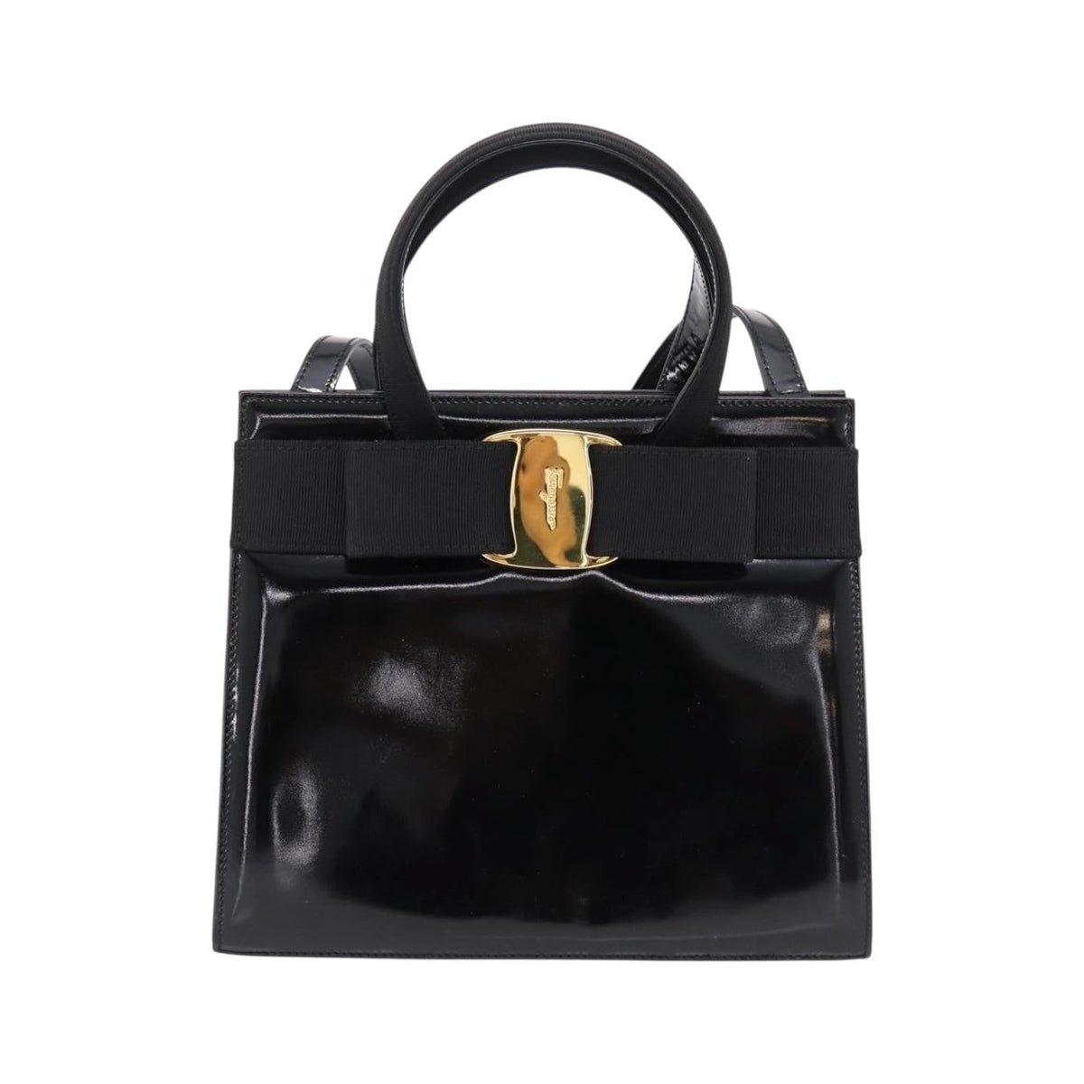 Salvatore Ferragamo Convertible Vara Bow Patent Leather, Black, Patent Leather, Handbag