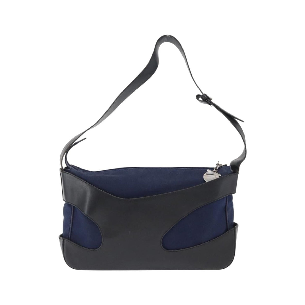 Salvatore Ferragamo Cut Out Leather and Canvas, Navy, Canvas, Shoulder Bag
