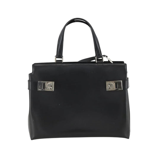 Salvatore Ferragamo Double Gancini Side Buckle Tote Leather, Black, Leather, Handbag