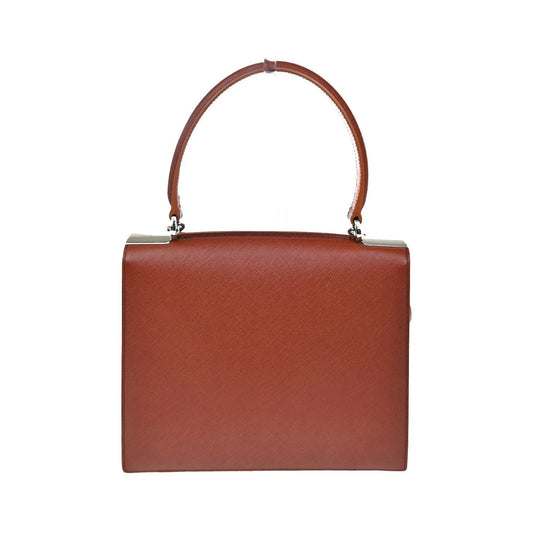Salvatore Ferragamo Double Gancini Top Handle Saffiano Leather, Brown, Leather, Handbag