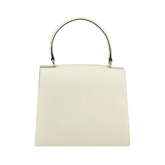 Salvatore Ferragamo Double Gancini Top Handle Saffiano Leather, White, Leather, Handbag