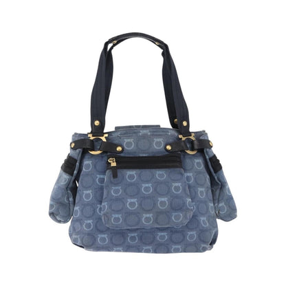 Salvatore Ferragamo Gancini Canvas, Navy, Canvas, Crossbody Bag