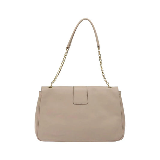 Salvatore Ferragamo Gancini Chain Leather, Beige, Leather, Shoulder Bag