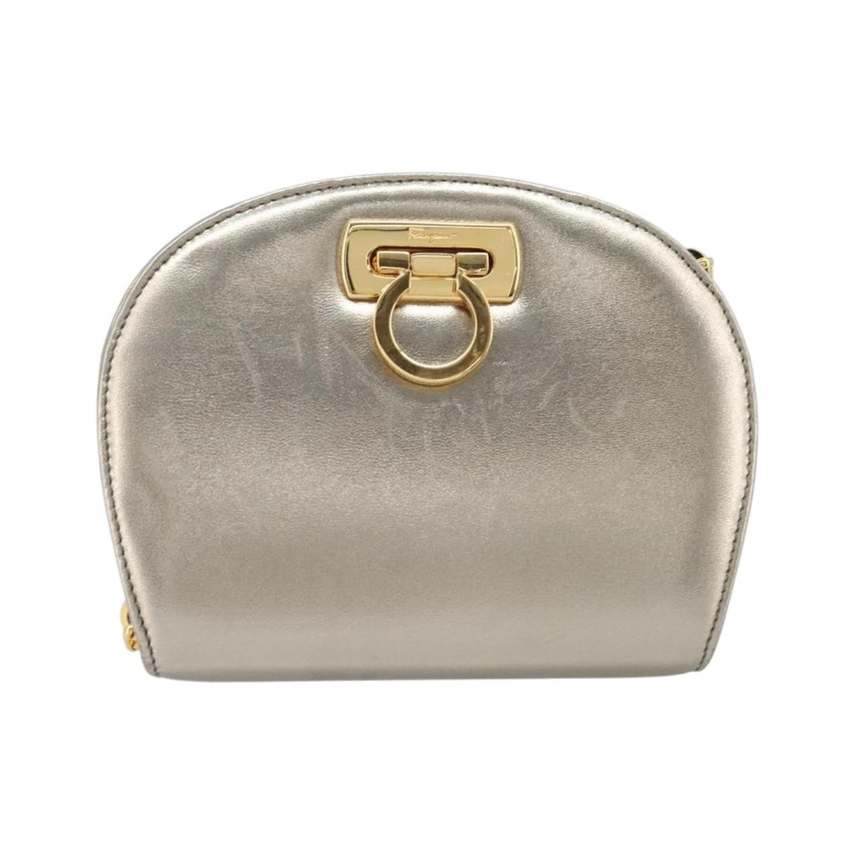 Salvatore Ferragamo Gancini Chain Leather, Gold, Leather, Shoulder Bag