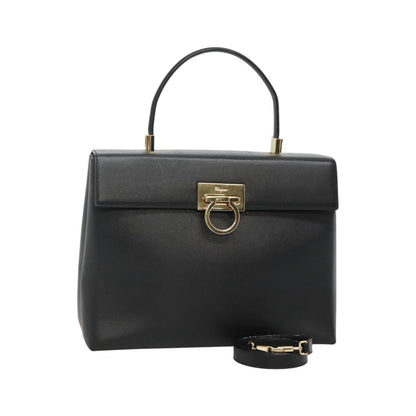 Salvatore Ferragamo Gancini Convertible Top Handle Leather, Black, Leather, Handbag