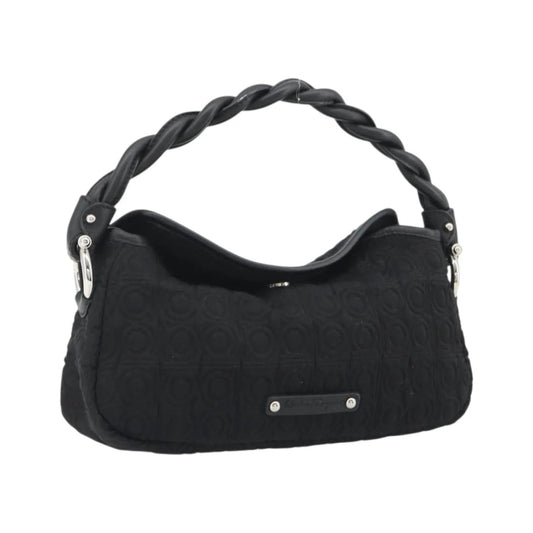 Salvatore Ferragamo Gancini Hobo Leather, Black, Cotton, Handbag