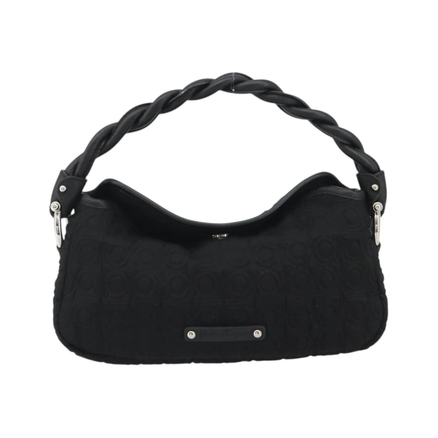 Salvatore Ferragamo Gancini Hobo Leather, Black, Cotton, Handbag