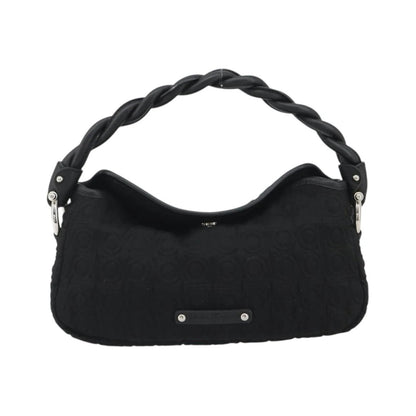 Salvatore Ferragamo Gancini Hobo Leather, Black, Cotton, Handbag