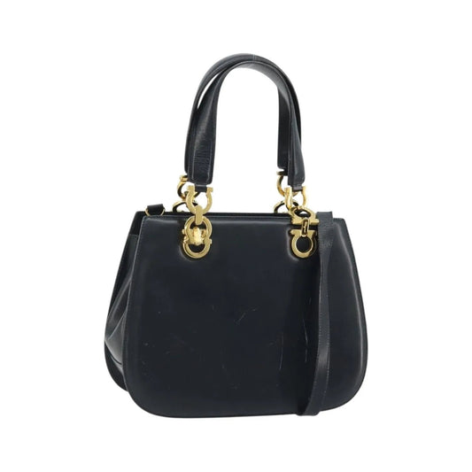 Salvatore Ferragamo Gancini Leather, Navy, Leather, Handbag