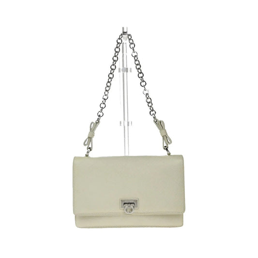 Salvatore Ferragamo Gancini Leather, White, Leather, Shoulder Bag