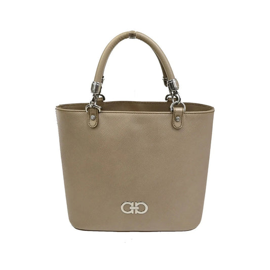 Salvatore Ferragamo Gancini Leather, Beige, Leather, Handbag