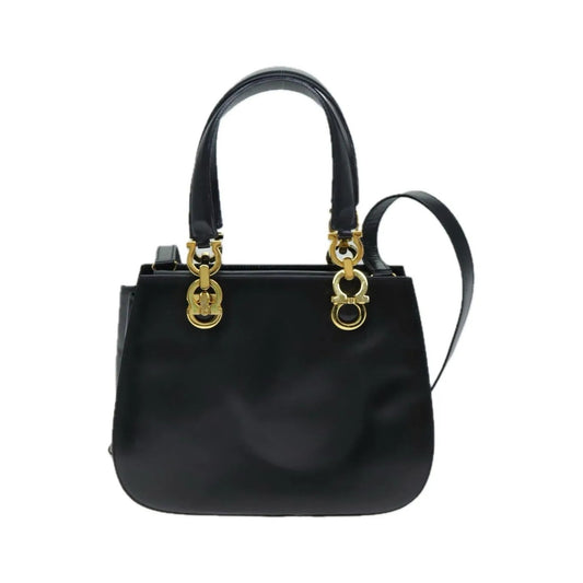 Salvatore Ferragamo Gancini Leather, Black, Leather, Handbag