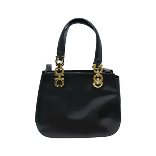 Salvatore Ferragamo Gancini Leather, Black, Leather, Handbag