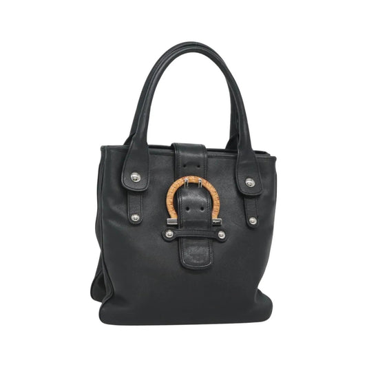 Salvatore Ferragamo Gancini Leather, Black, Leather, Handbag