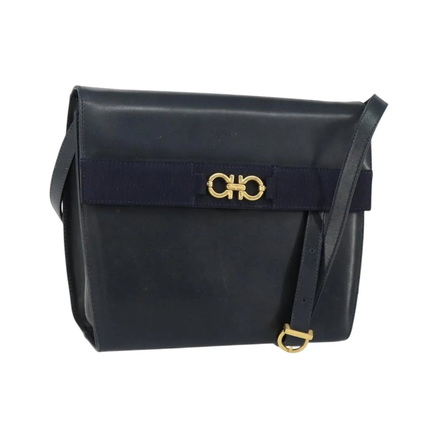 Salvatore Ferragamo Gancini Leather, Black, Leather, Shoulder Bag