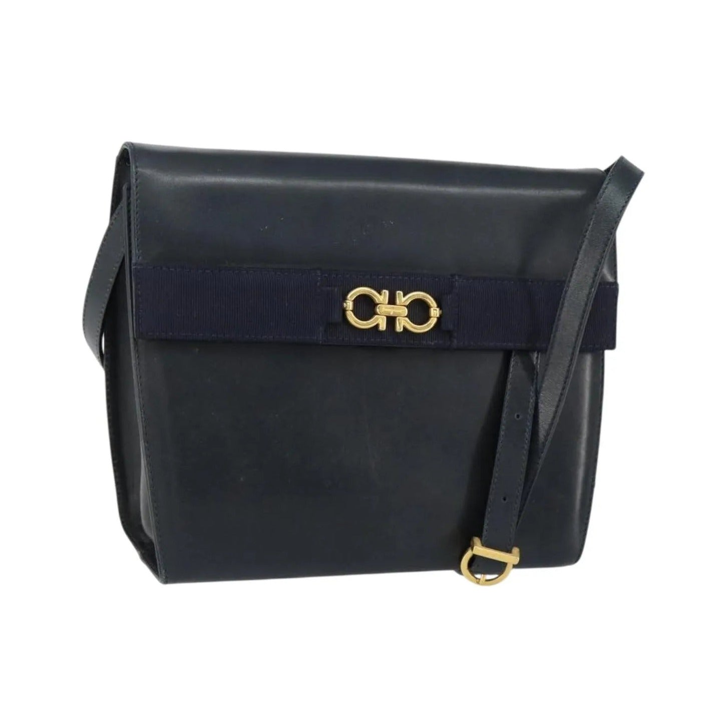Salvatore Ferragamo Gancini Leather, Black, Leather, Shoulder Bag