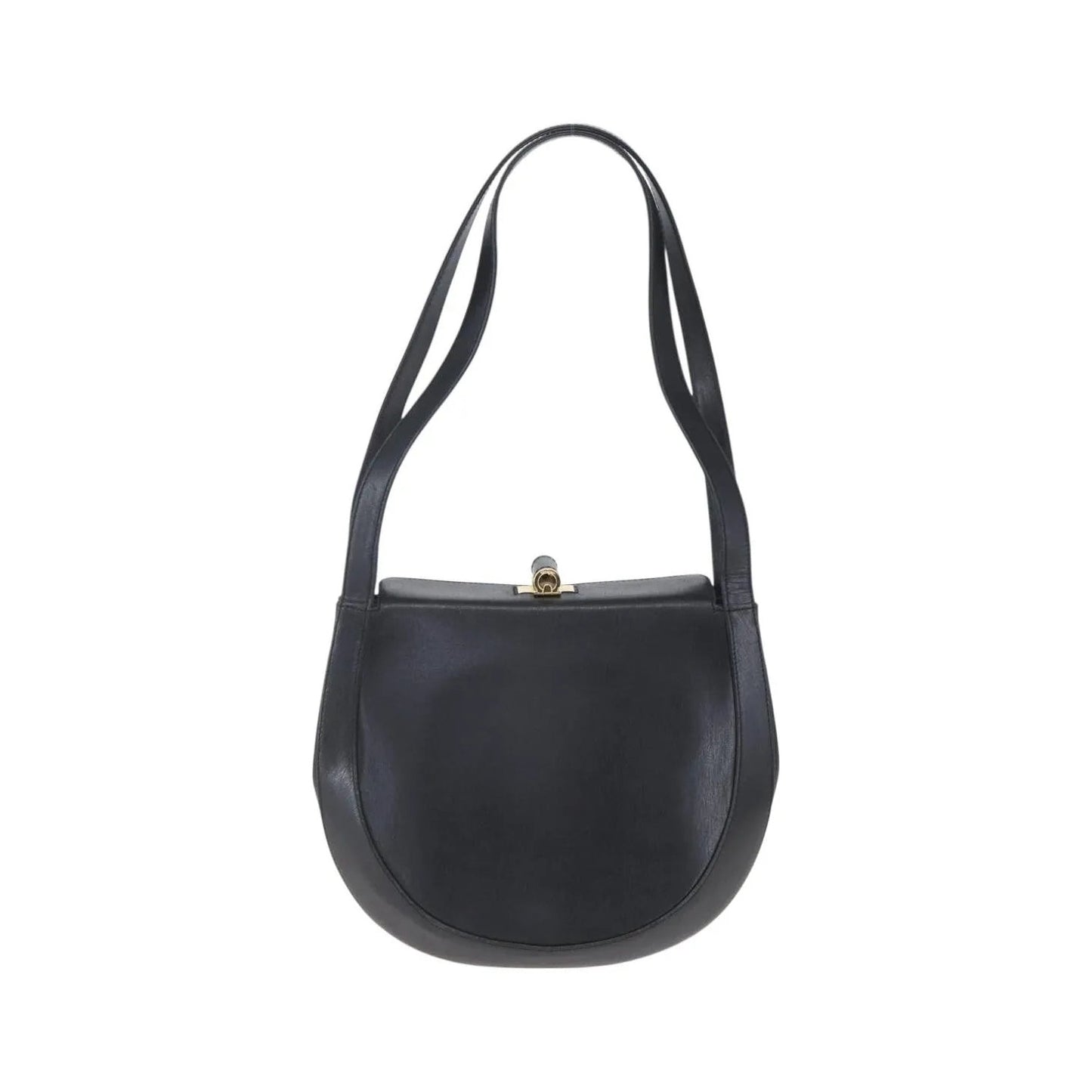 Salvatore Ferragamo Gancini Leather, Black, Leather, Shoulder Bag