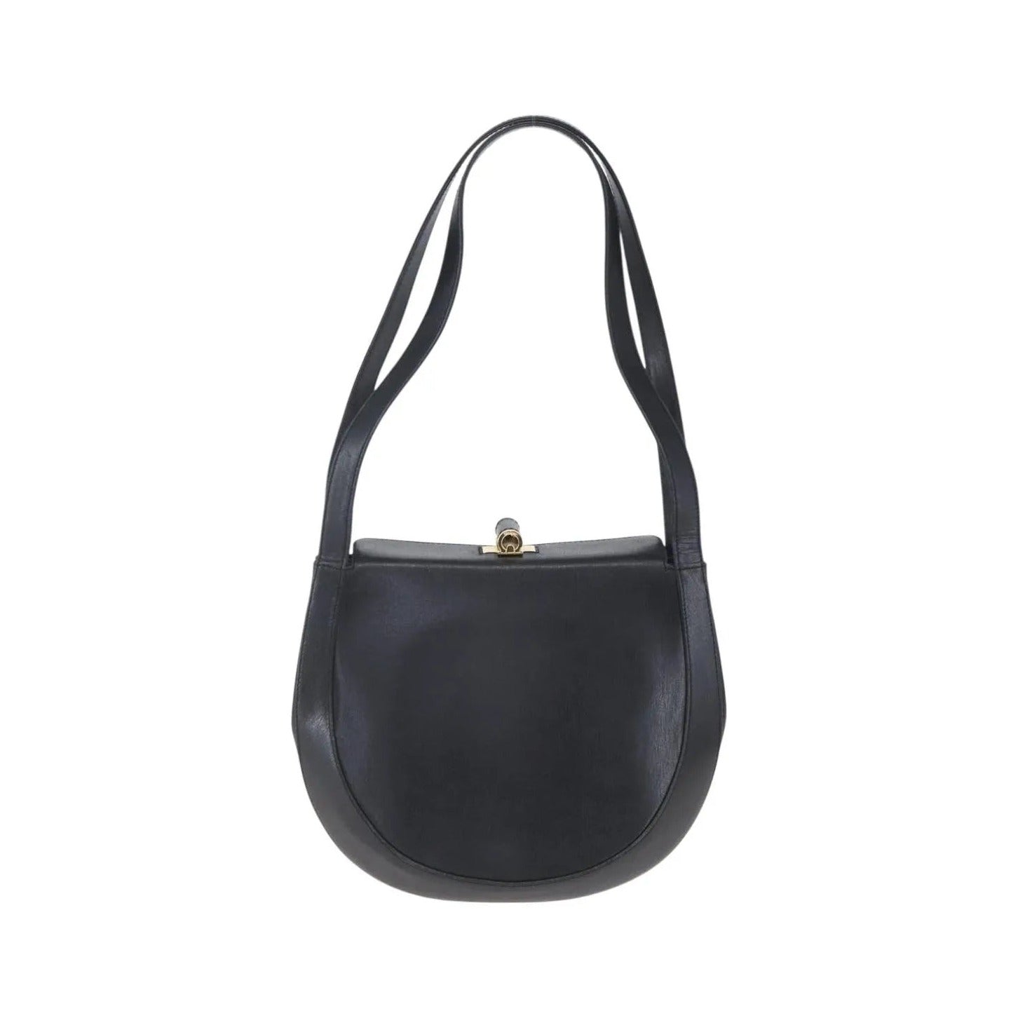 Salvatore Ferragamo Gancini Leather, Black, Leather, Shoulder Bag