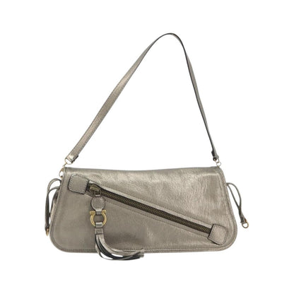 Salvatore Ferragamo Gancini Leather, Silver, Leather, Shoulder Bag