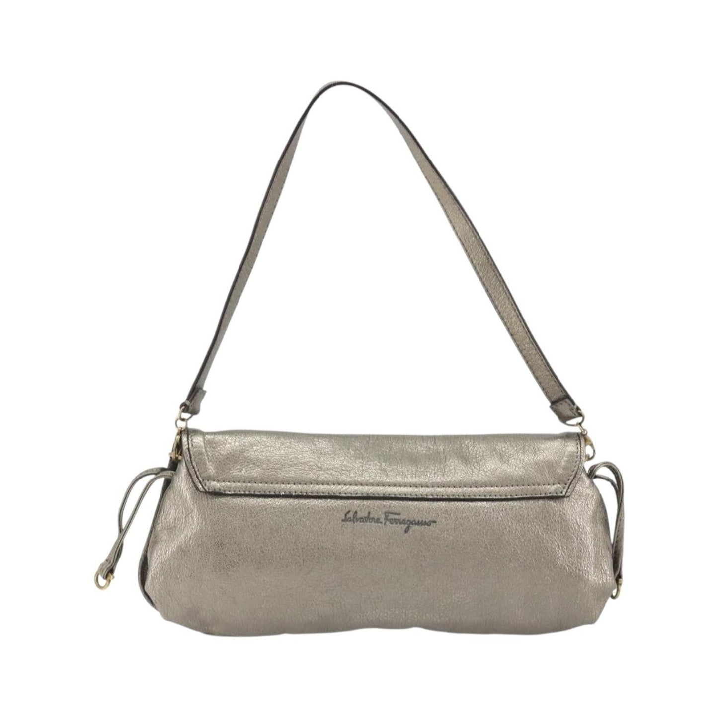 Salvatore Ferragamo Gancini Leather, Silver, Leather, Shoulder Bag