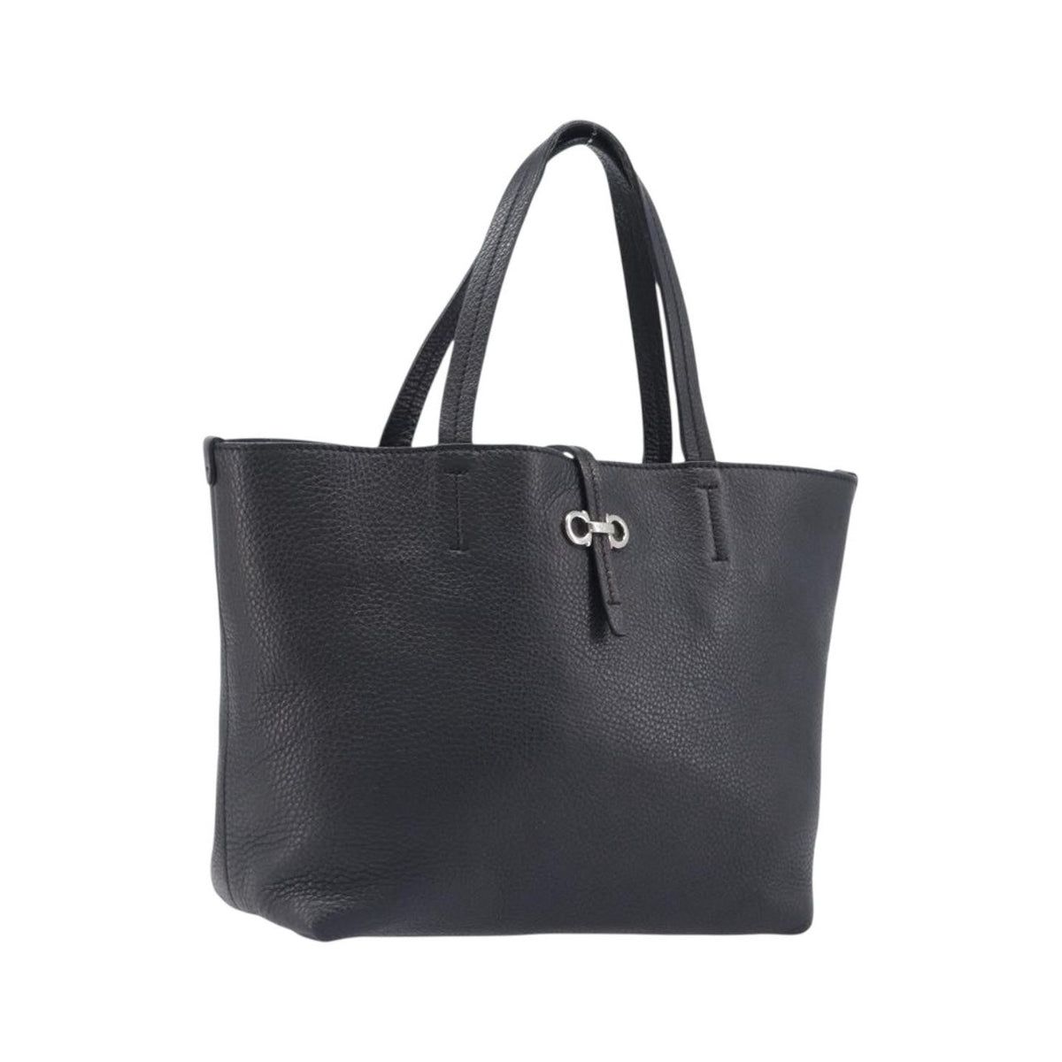 Salvatore Ferragamo Gancini Leather, Black, Leather, Handbag