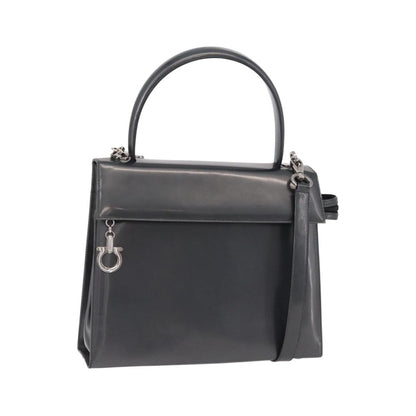 Salvatore Ferragamo Gancini Leather, Gray, Patent Leather, Handbag