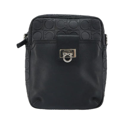 Salvatore Ferragamo Gancini Leather, Black, Leather, Shoulder Bag