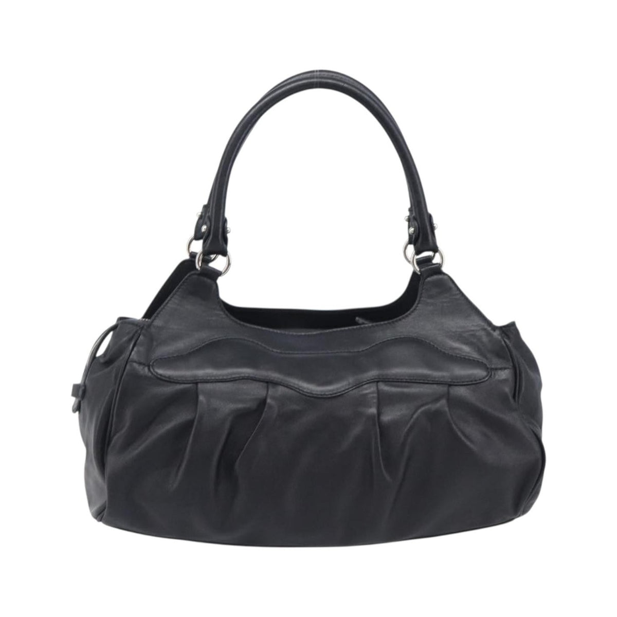 Salvatore Ferragamo Gancini Leather, Black, Leather, Handbag