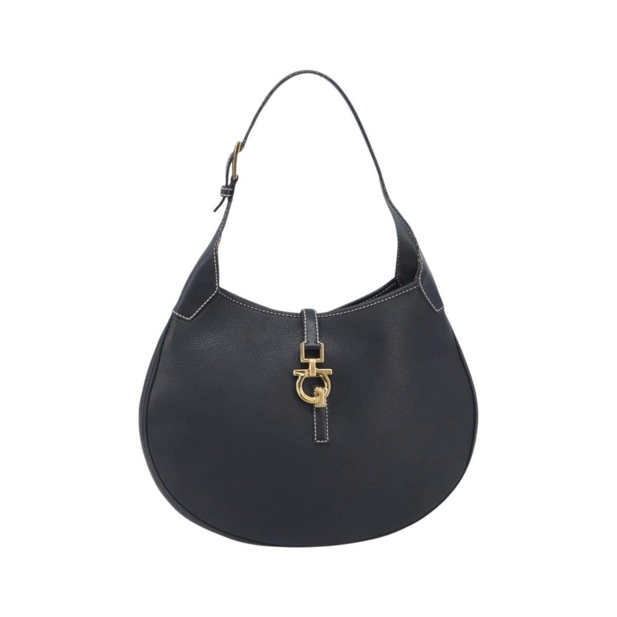 Salvatore Ferragamo Gancini Leather, Black, Leather, Crossbody Bag