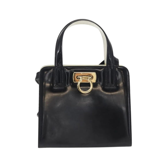 Salvatore Ferragamo Gancini Patent Leather, Black, Patent Leather, Handbag
