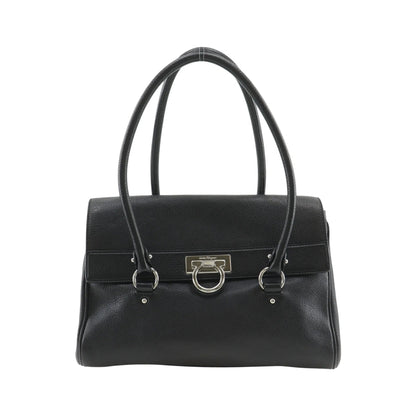 Salvatore Ferragamo Gancini Satchel Leather, Black, Leather, Shoulder Bag