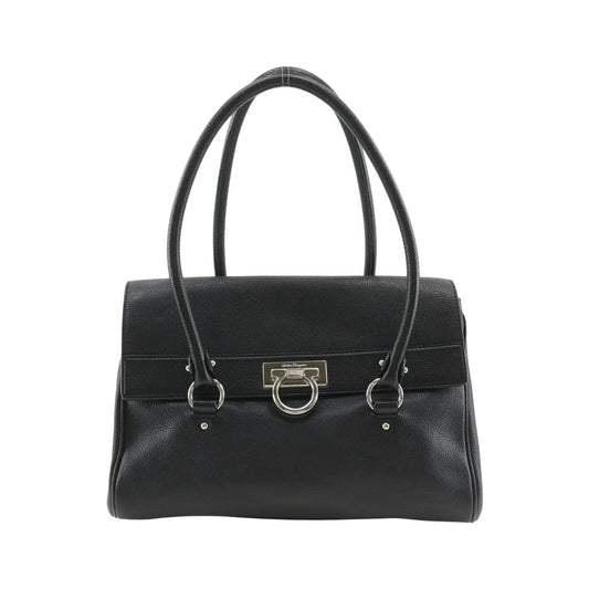 Salvatore Ferragamo Gancini Satchel Leather, Black, Leather, Shoulder Bag