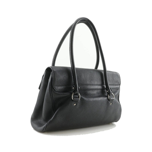 Salvatore Ferragamo Gancini Satchel Leather, Black, Leather, Shoulder Bag