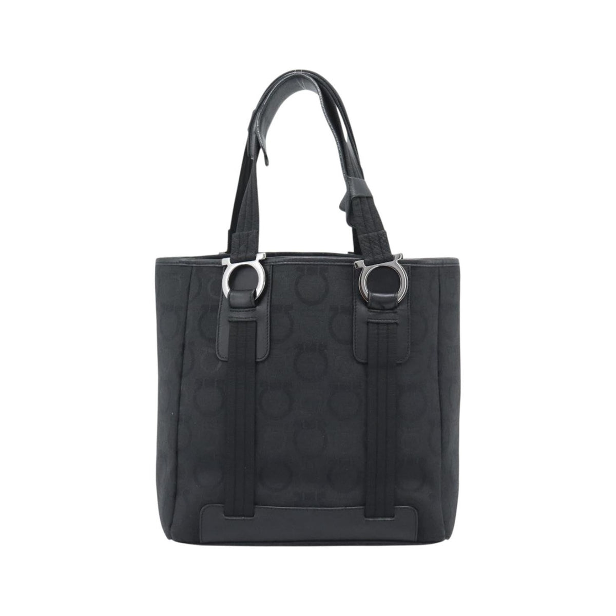 Salvatore Ferragamo Gancini Top Handle Canvas, Black, Canvas, Handbag