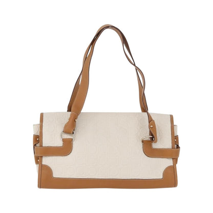 Salvatore Ferragamo Gancini Top Handle Canvas, White, PVC, Handbag