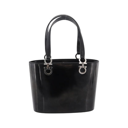Salvatore Ferragamo Gancini Top Handle Patent leather, Black, Patent Leather, Handbag
