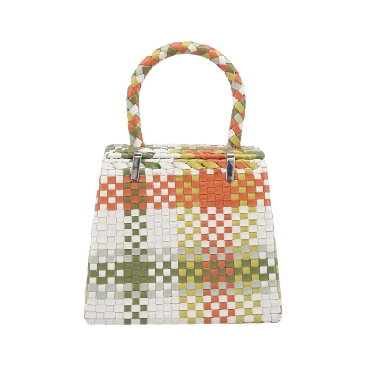 Salvatore Ferragamo Gancini Top Handle Woven Leather, Multicolour, Leather, Handbag