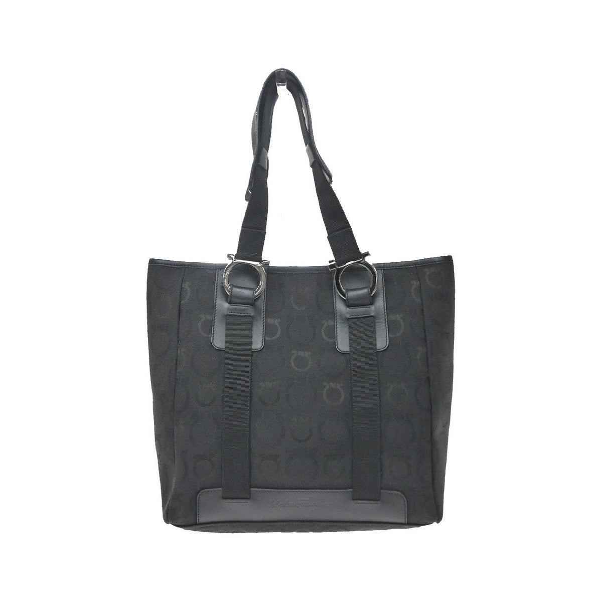 Salvatore Ferragamo Gancini Tote Canvas, Black, Canvas, Tote Bag